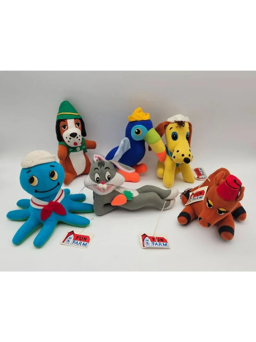 Lot of 6 Vintage 1970s Fun Farm Plush Animals Bugs Bunny Camel Dog Octopus